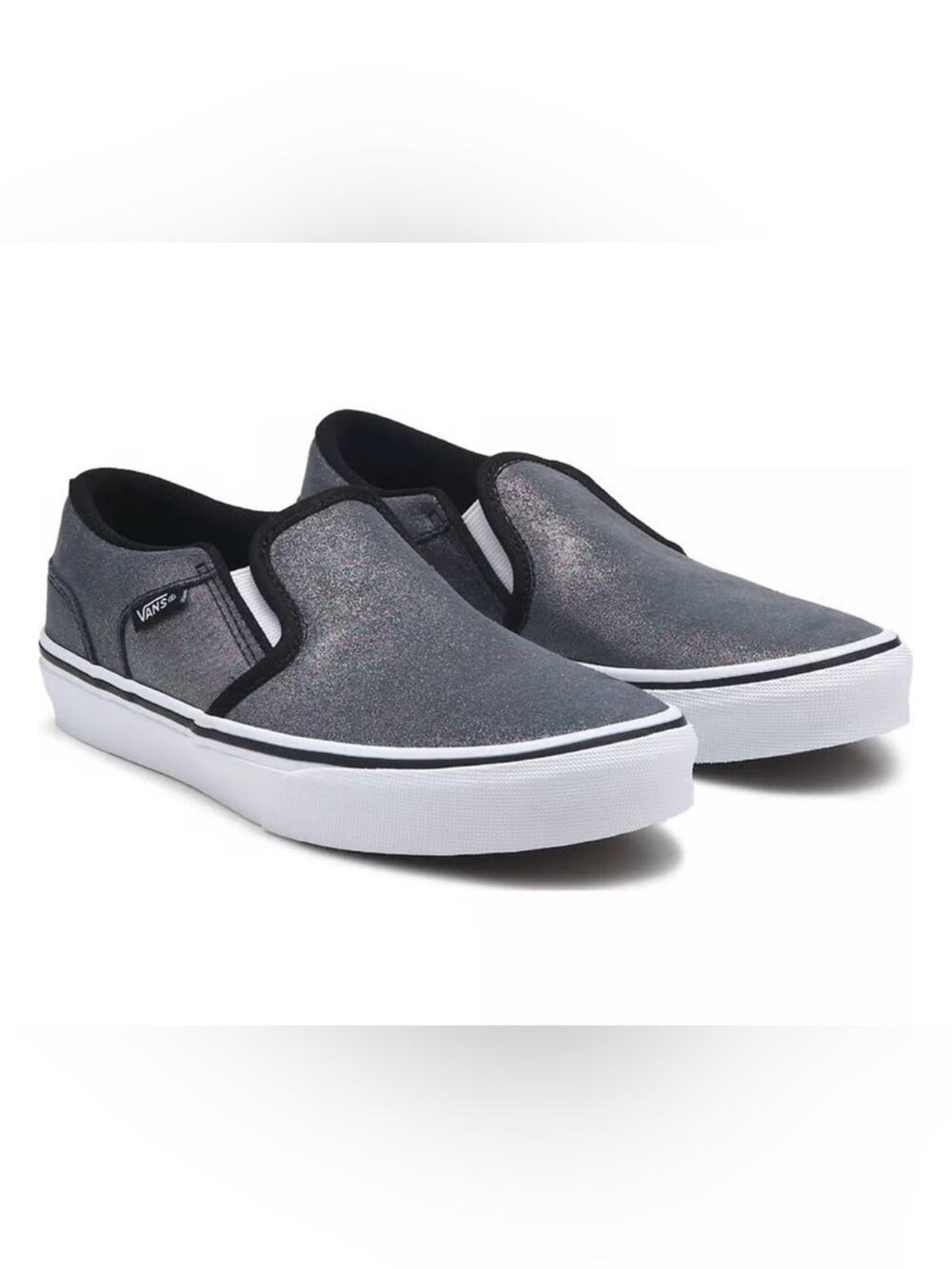 NEW KIDS VANS ASHER SHIMMER BLACK GREY GLITTER SLIP ON SNEAKERS SZ 5 NEW IN BOX